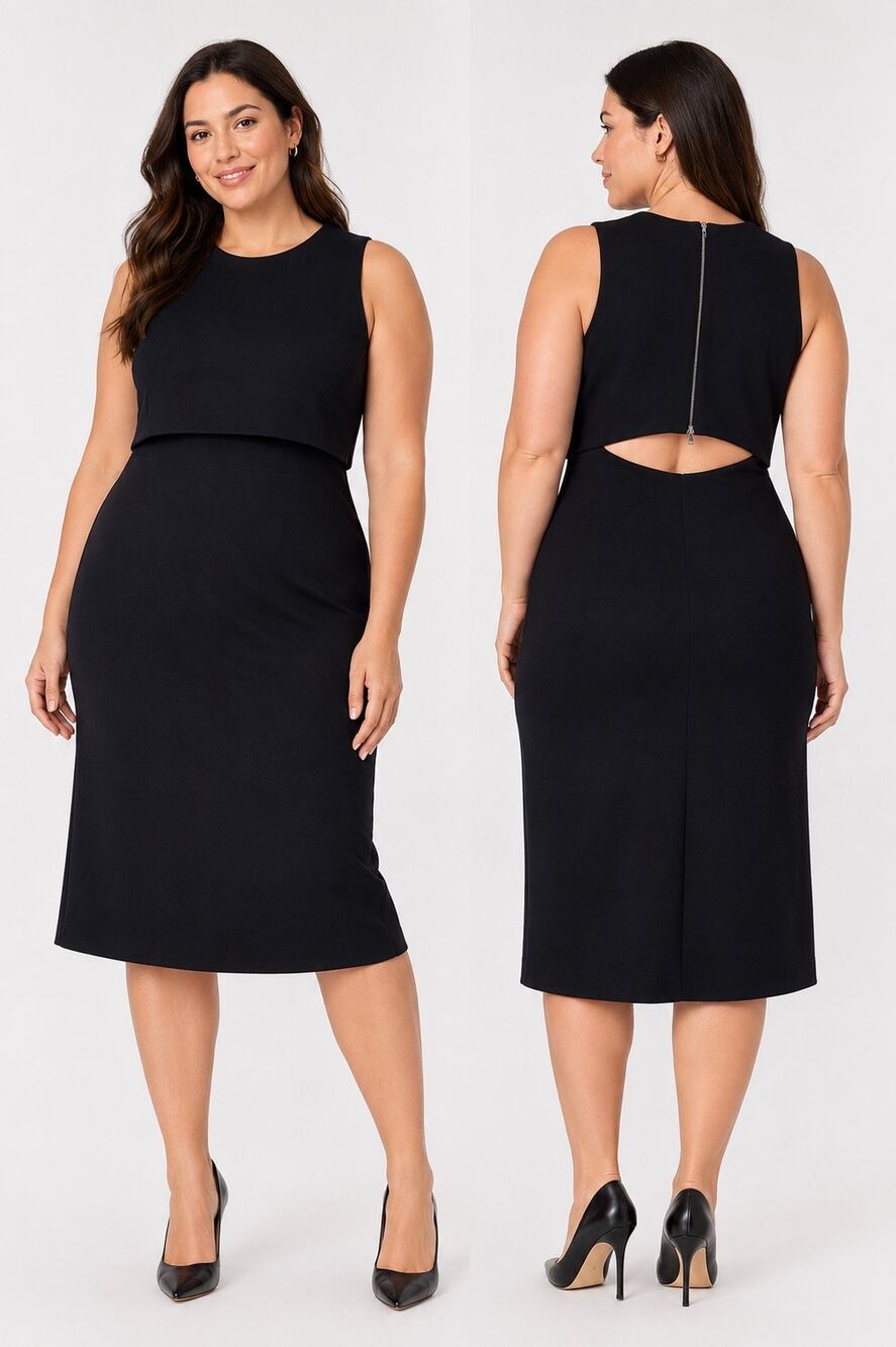 SPANX Ponte Fitted Midi Dress Classic Navy Open Back Sleeveless XL NWT